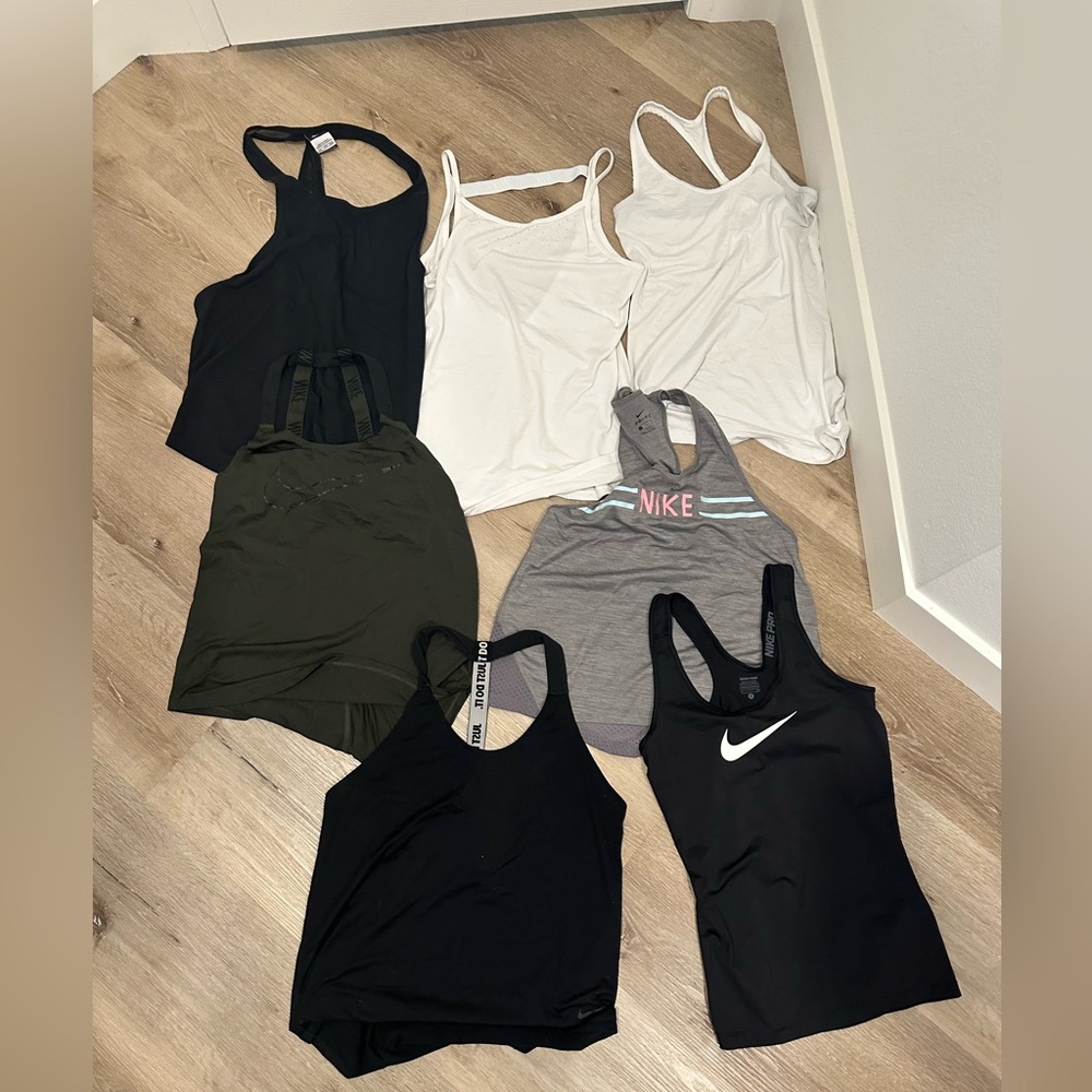 Nike Lot. Women's Dark Green Black, White, and Gray Tank Tops. All size S or S/M